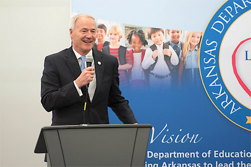 Governor Asa Hutchinson speaks at Arkansas’ All State Coding Academy Competition. Hutchinson’s computer science initiative is growing a tech-based workforce.
