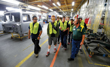 A group of metals manufacturing students tour the Western Star truck manufacturing facility in Portland, Ore., on “Manufacturing Day” in 2015.