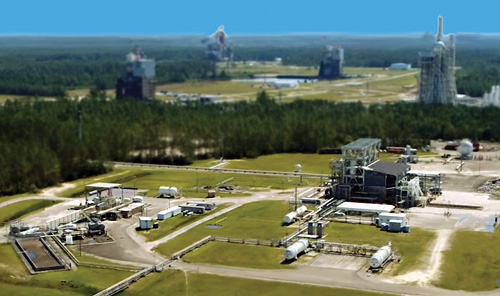 Relativity’s E-4 test stand at the Stennis Space Center, where the team is accelerating the testing capability of their entirely 3D printed Aeon rocket engine.