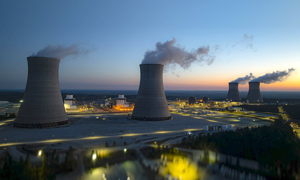 An evening view of the Plant Vogtle nuclear power plant near Waynesboro, Ga.
